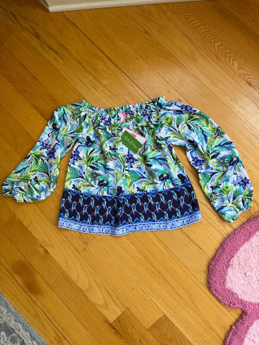 Lilly Pulitzer Off-Shoulder Floral Blouse in Green & Blue style #30482